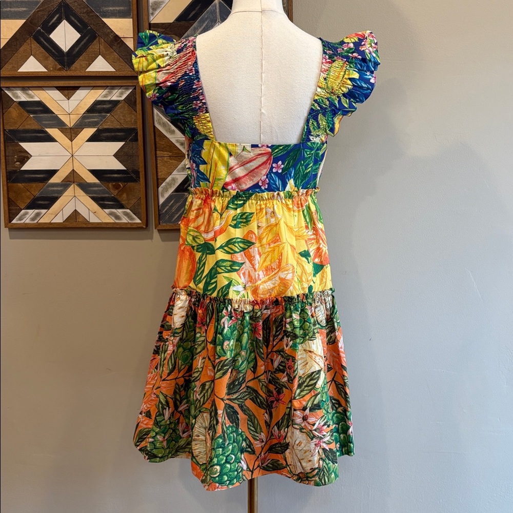 FARM Rio Caipirinha Mini Dress Tropical Print Ruffle Tiered Sundress size Small - Picture 6 of 13
